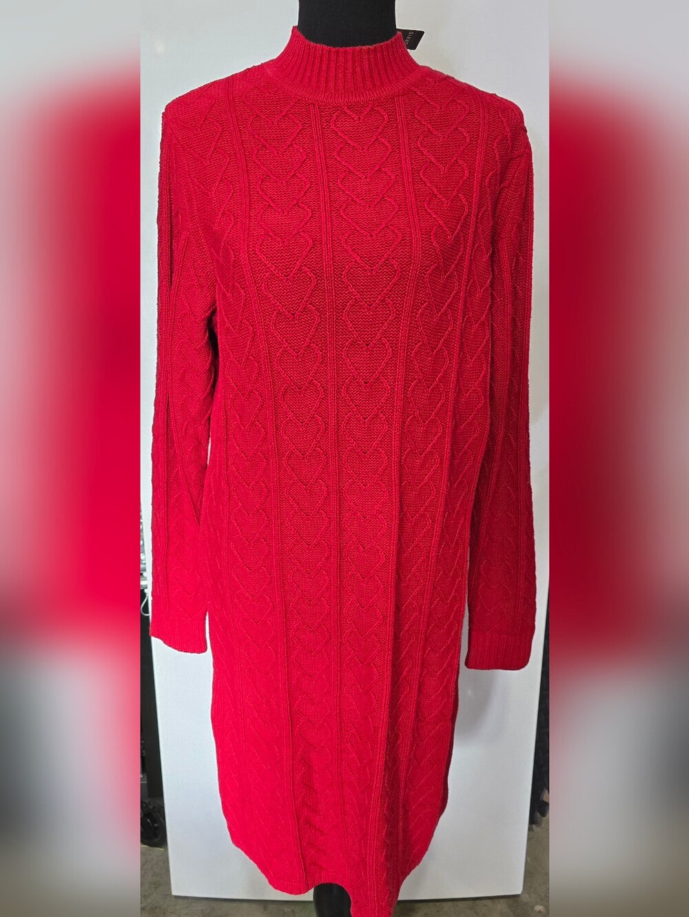 NWT Torrid Red Cable Knit Heart Pattern Mock Neck Sweater Dress Size 0